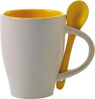 Taza cerámica 300 ml con cucharita soporte integrado