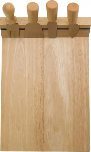Tabla madera quesos imán 4 utensilios caja regalo