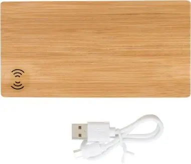 Powerbank bambú 6000 mAh inalámbrico 2 USB LED cable