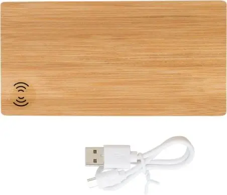 Powerbank bambú 6000 mAh inalámbrico 2 USB LED cable