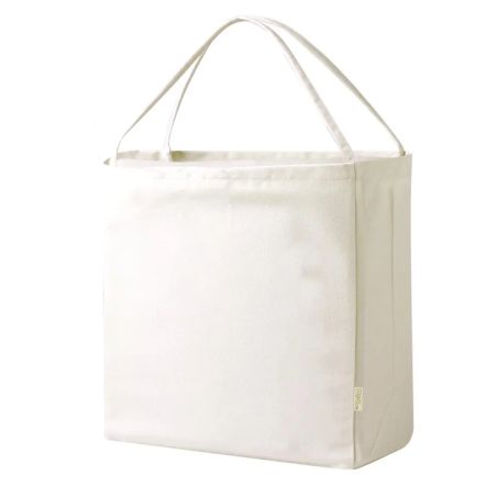 Bolsa algodón reciclado 300g/m2 fuelle asas 60cm 12 kg