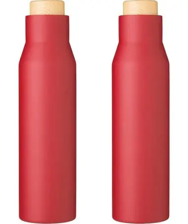 Botella termo acero 500 ml tapón símil bambú