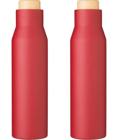Botella termo acero 500 ml tapón símil bambú