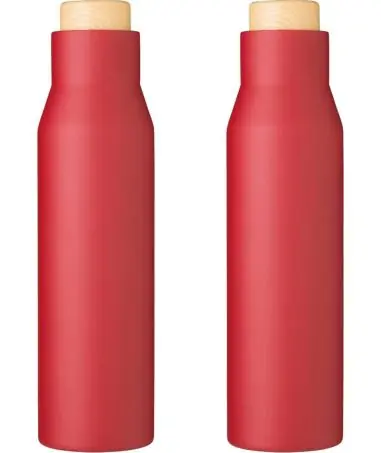 Botella termo acero 500 ml tapón símil bambú