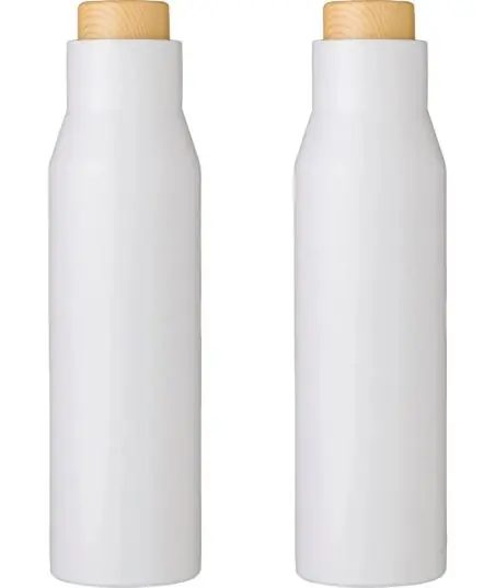 Botella termo acero 500 ml tapón símil bambú