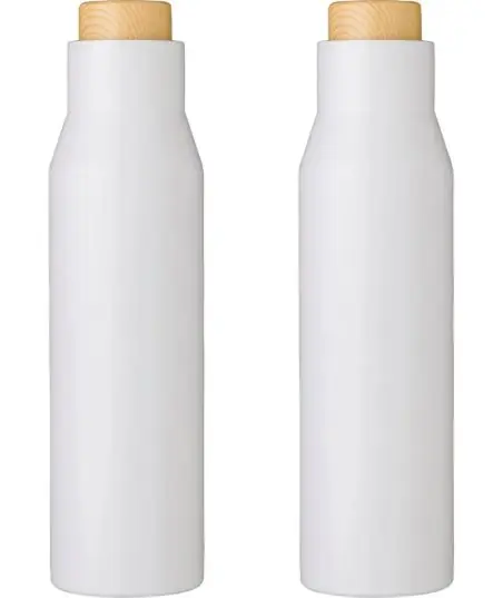 Botella termo acero 500 ml tapón símil bambú