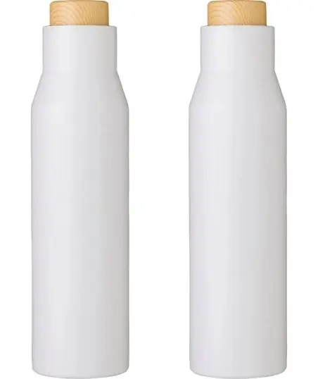 Botella termo acero 500 ml tapón símil bambú
