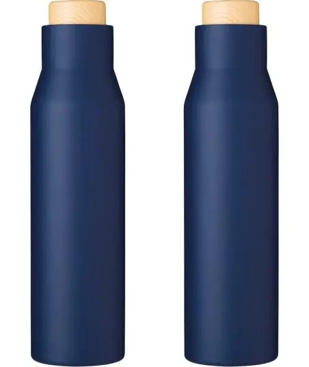 Botella termo acero 500 ml tapón símil bambú