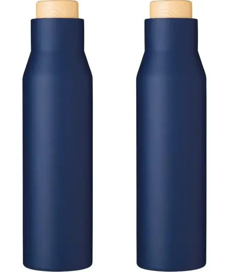 Botella termo acero 500 ml tapón símil bambú