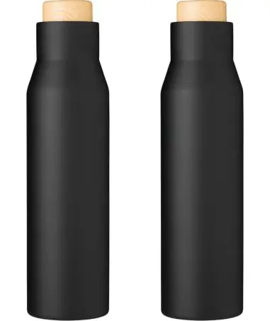 Botella termo acero 500 ml tapón símil bambú