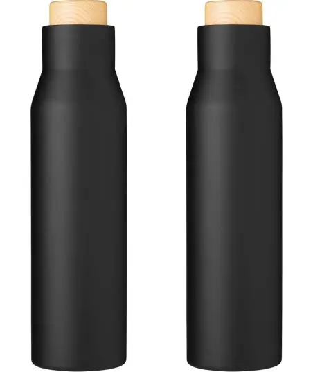 Botella termo acero 500 ml tapón símil bambú