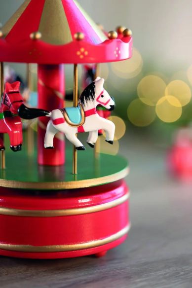 Mini caja de música con carrusel que toca Jingle Bells