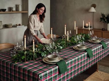 Set de mantel de algodón a cuadros con 4 servilletas