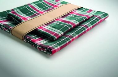 Set de mantel de algodón a cuadros con 4 servilletas