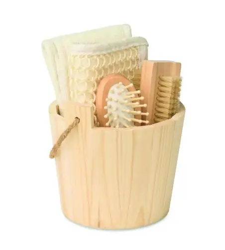 Set de baño en cubo de madera Ecológico Personalizado 7MO3110