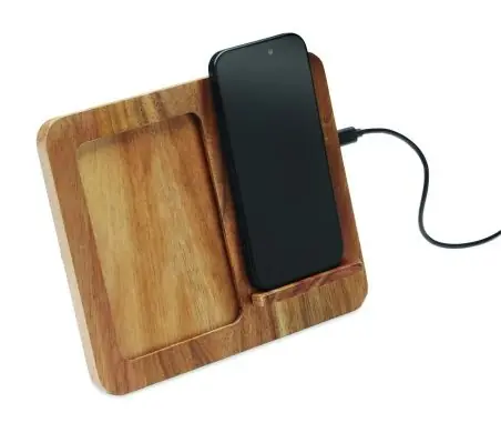 Marco de acacia y cargador 15W Ecológico Personalizado 7MO3138