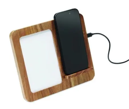 Marco de acacia y cargador 15W Ecológico Personalizado 7MO3138
