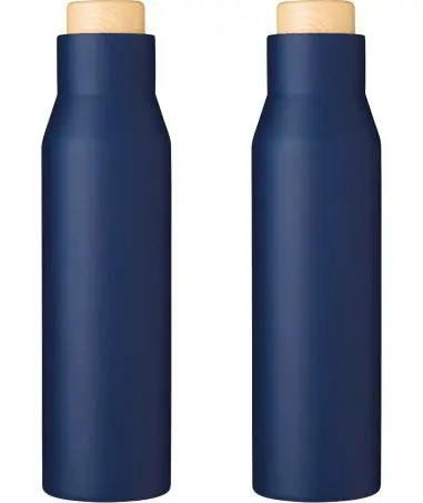 Botella termo acero 500 ml tapón símil bambú