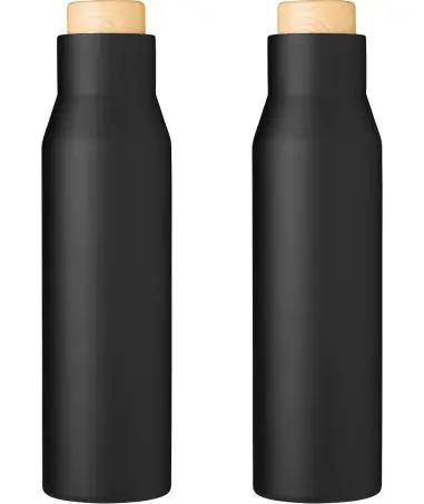 Botella termo acero 500 ml tapón símil bambú