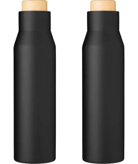 Botella termo acero 500 ml tapón símil bambú
