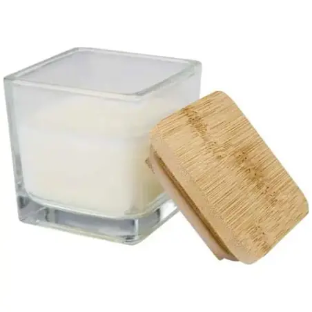 Vela cuadrada en soporte de vidrio con tapa de bambú Ecológica Personalizada 6126354