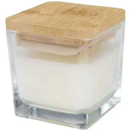Vela cuadrada en soporte de vidrio con tapa de bambú Ecológica Personalizada 6126354