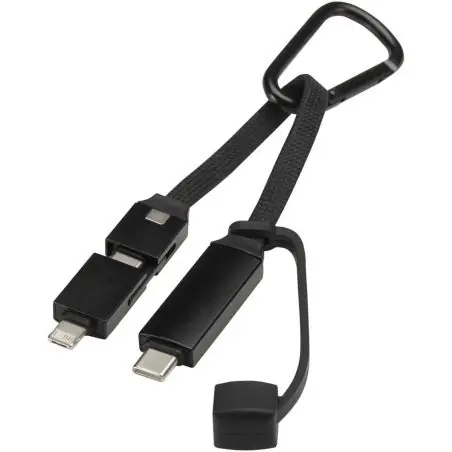 Cable de carga Algieba de 65 W, 3 en 1, de aluminio reciclado con mosquetón Ecológica Personalizada 6124497