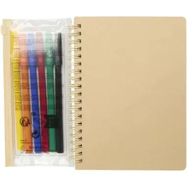 Set de cuaderno de tapa dura y rotuladores Squiggle B6 Ecológico Personalizado 6107330