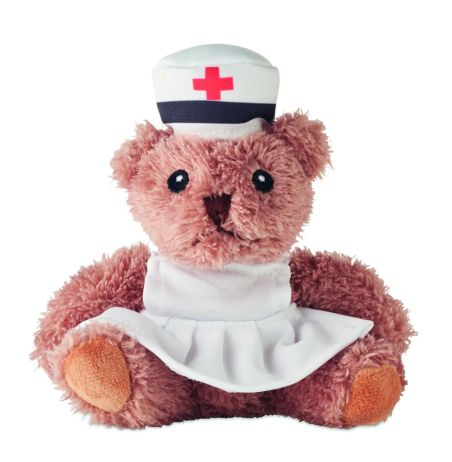 Osito de peluche vestido de enfermera con camiseta blanca