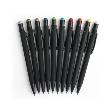 Bolígrafo aluminio reciclado caucho negro puntero