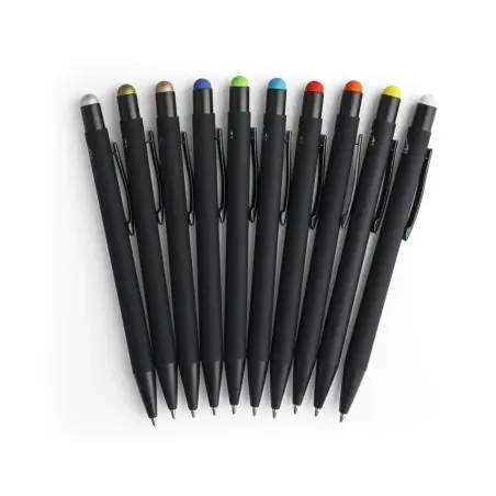 Bolígrafo aluminio reciclado caucho negro puntero