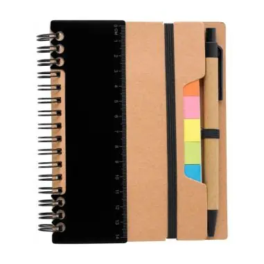 Libreta reciclada espiral con adhesivos y regla