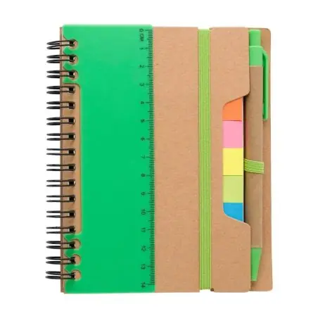 Libreta reciclada espiral con adhesivos y regla