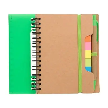 Libreta reciclada espiral con adhesivos y regla
