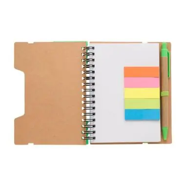 Libreta reciclada espiral con adhesivos y regla