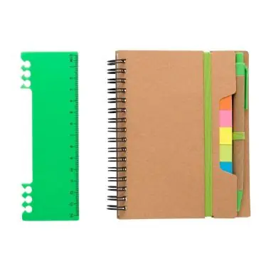Libreta reciclada espiral con adhesivos y regla
