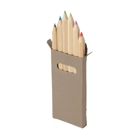 Set 6 lápices cortos madera tilo caja cartón coloreado