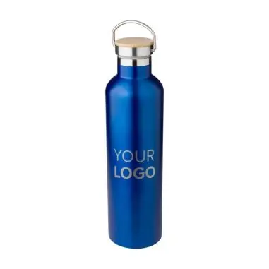 Botella termo acero 1 L doble pared asa bambú 18 h LFGB