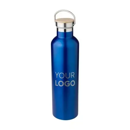 Botella termo acero 1 L doble pared asa bambú 18 h LFGB