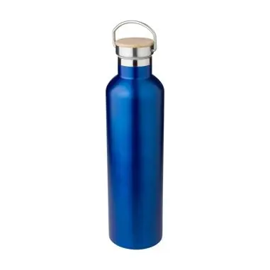 Botella termo acero 1 L doble pared asa bambú 18 h LFGB