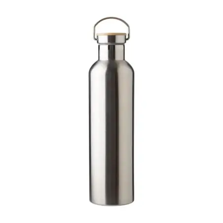 Botella termo acero 1 L doble pared asa bambú 18 h LFGB