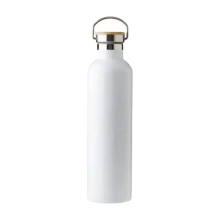 Botella termo acero 1 L doble pared asa bambú 18 h LFGB