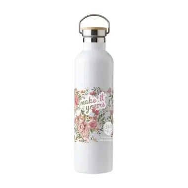 Botella termo acero 1 L doble pared asa bambú 18 h LFGB