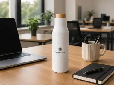Botella termo acero 500 ml tapón símil bambú