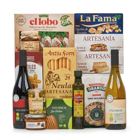 Lote de Navidad vegano con vinos y dulces