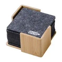 Set de 10 posavasos RPET con soporte de bambú