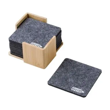 Set de 10 posavasos RPET con soporte de bambú