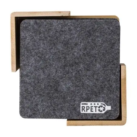 Set de 10 posavasos RPET con soporte de bambú