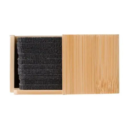 Set de 10 posavasos RPET con soporte de bambú