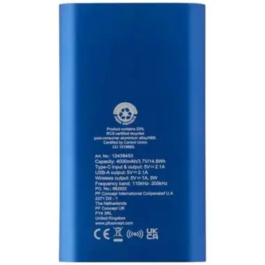 Powerbank inalámbrico aluminio reciclado 4000 mAh